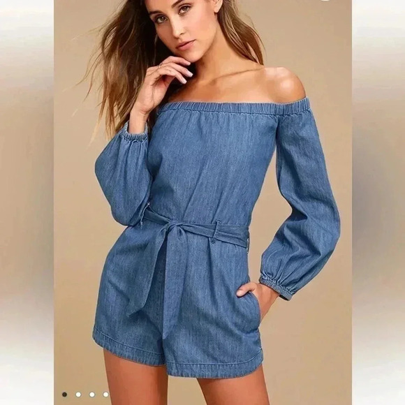 Free People Tangled in Willows  Chambray Romper - Picture 1 of 7